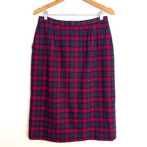 Pendleton Vintage 80’s Wool Blend Tartan Plaid Straight Pencil Skirt Pink USA 12